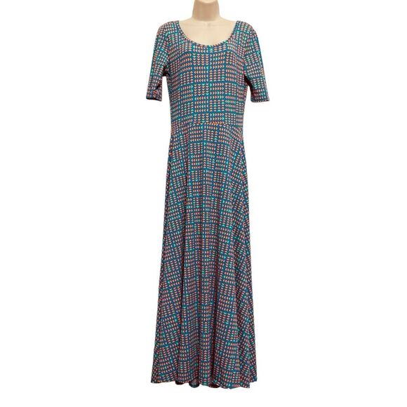 LuLaRoe Simply Comfortable Maxi Dress Geometric Print Short Sleeve Sz M - Picture 2 of 7